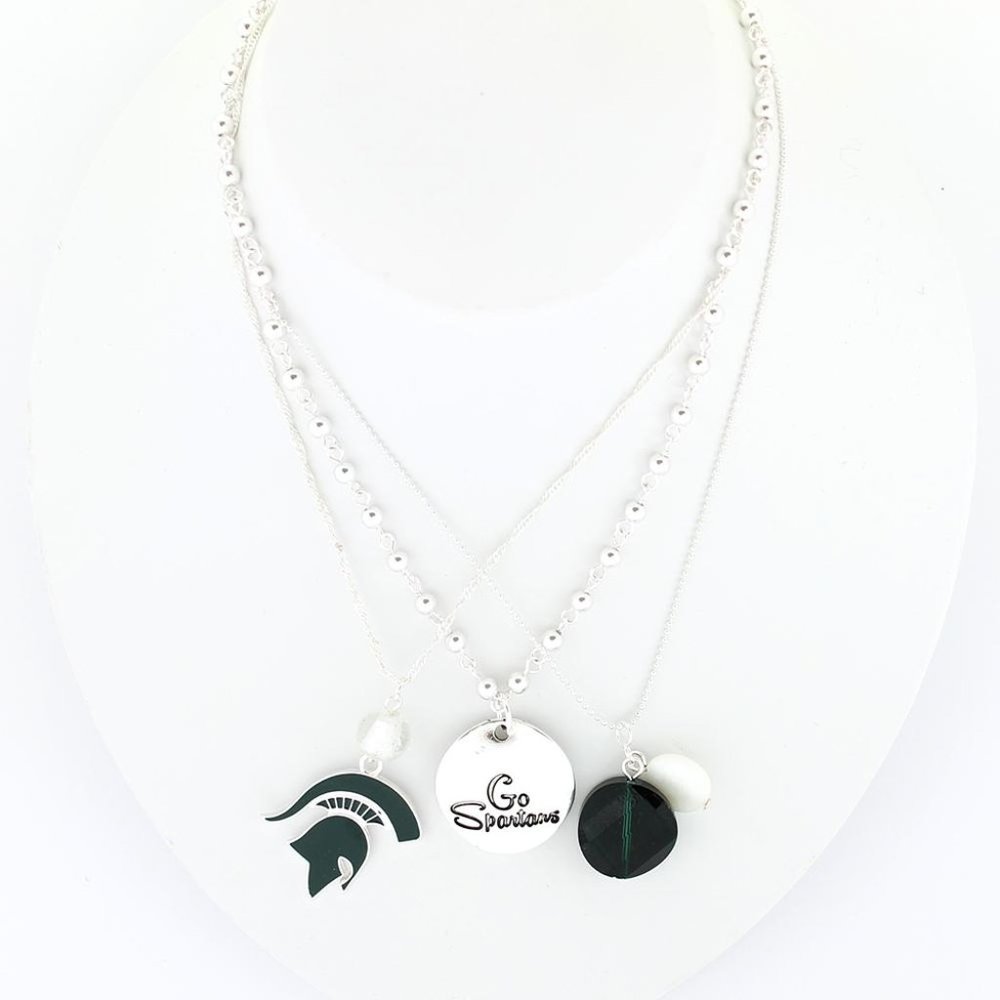Michigan State Silver Disc Trio Necklace